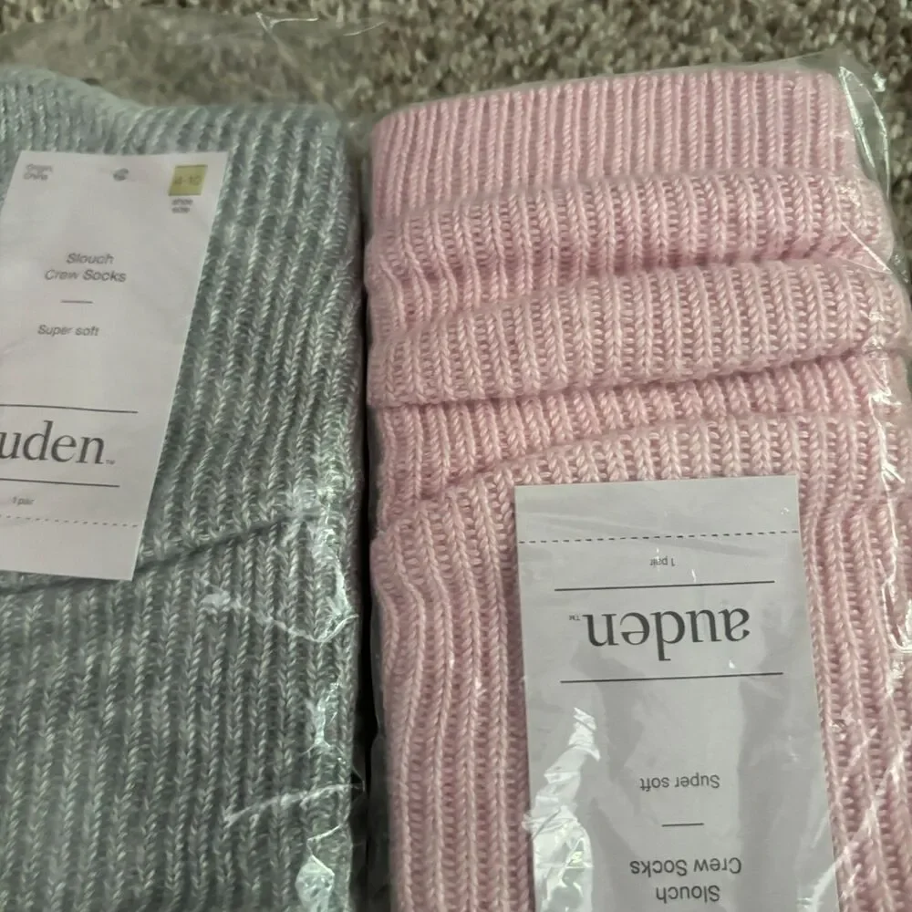 Auden Slouch Crew Socks Set of 3 Pink Gray Brown Super Soft Women's Size 4-10